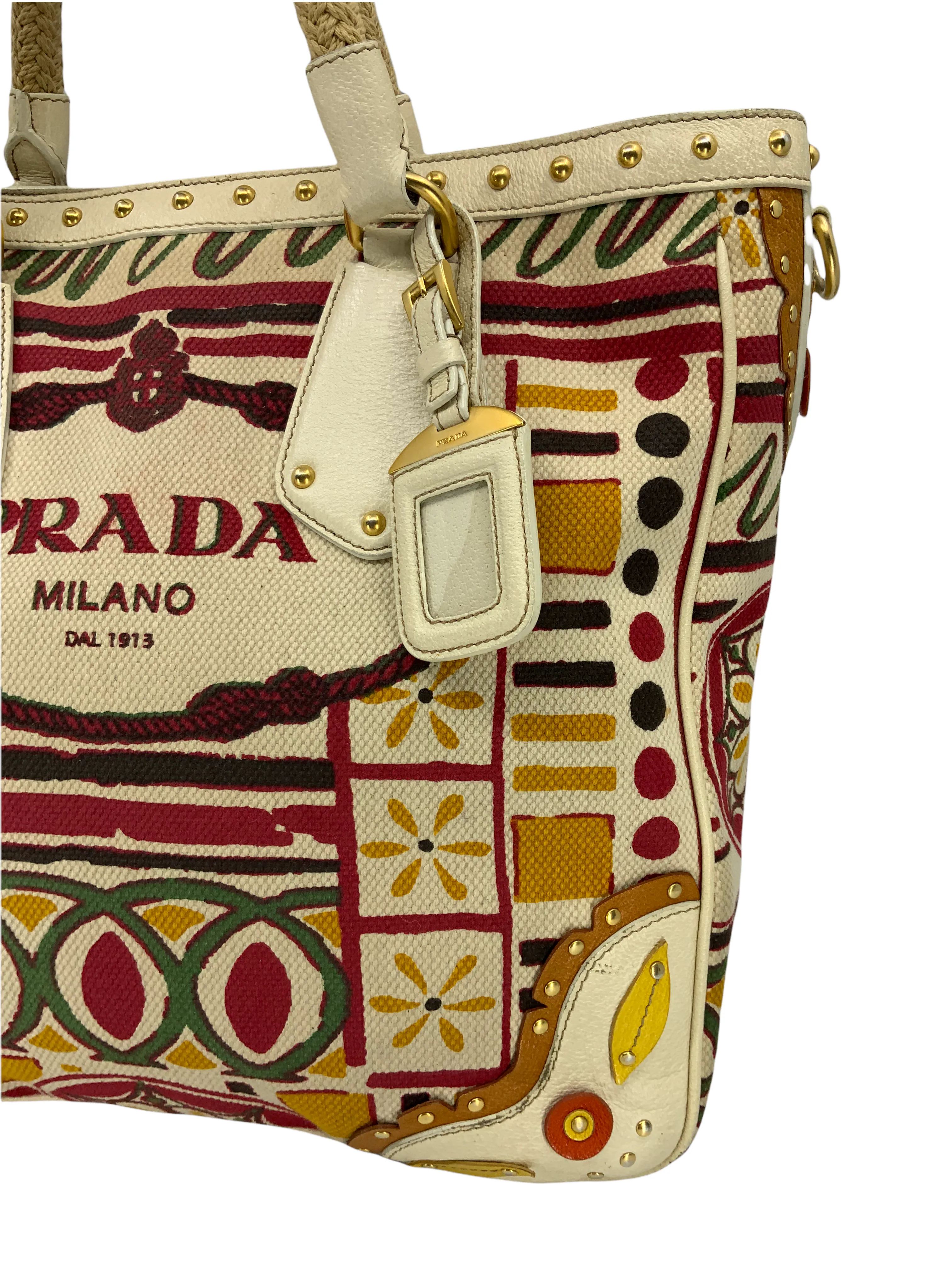 PRADA Canapa Stampada Logo Large Tote Bag