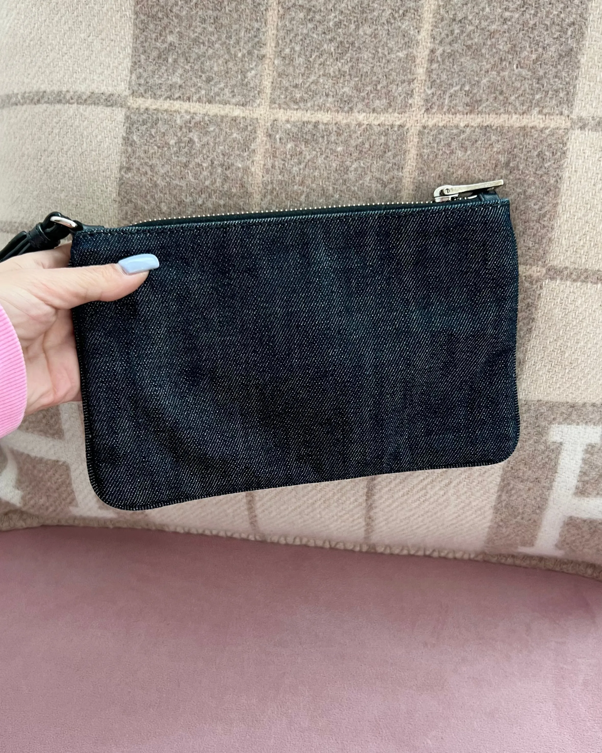 Prada Denim Borchie Wristlet Pouch