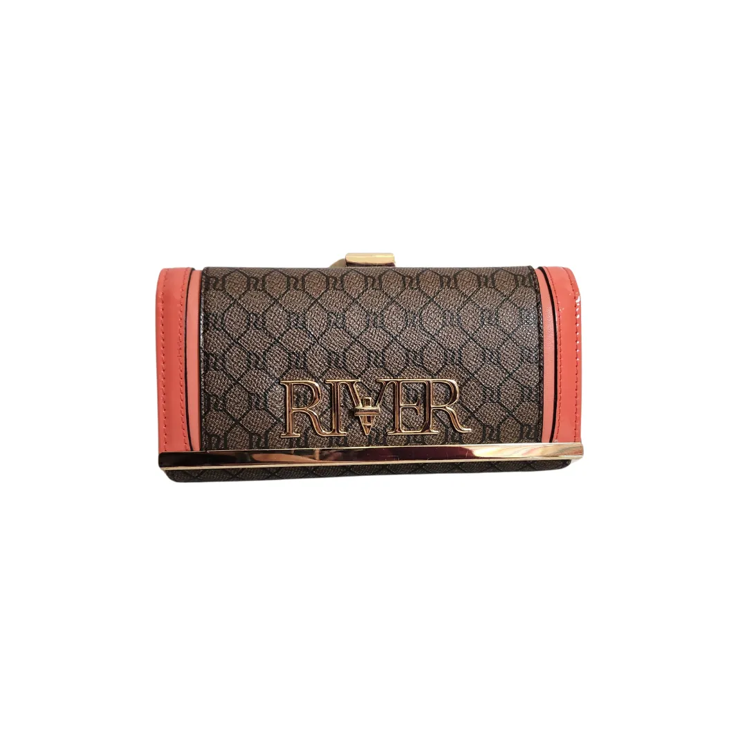 River Island Brown & Coral Large Envelope Wallet | Pre Loved |