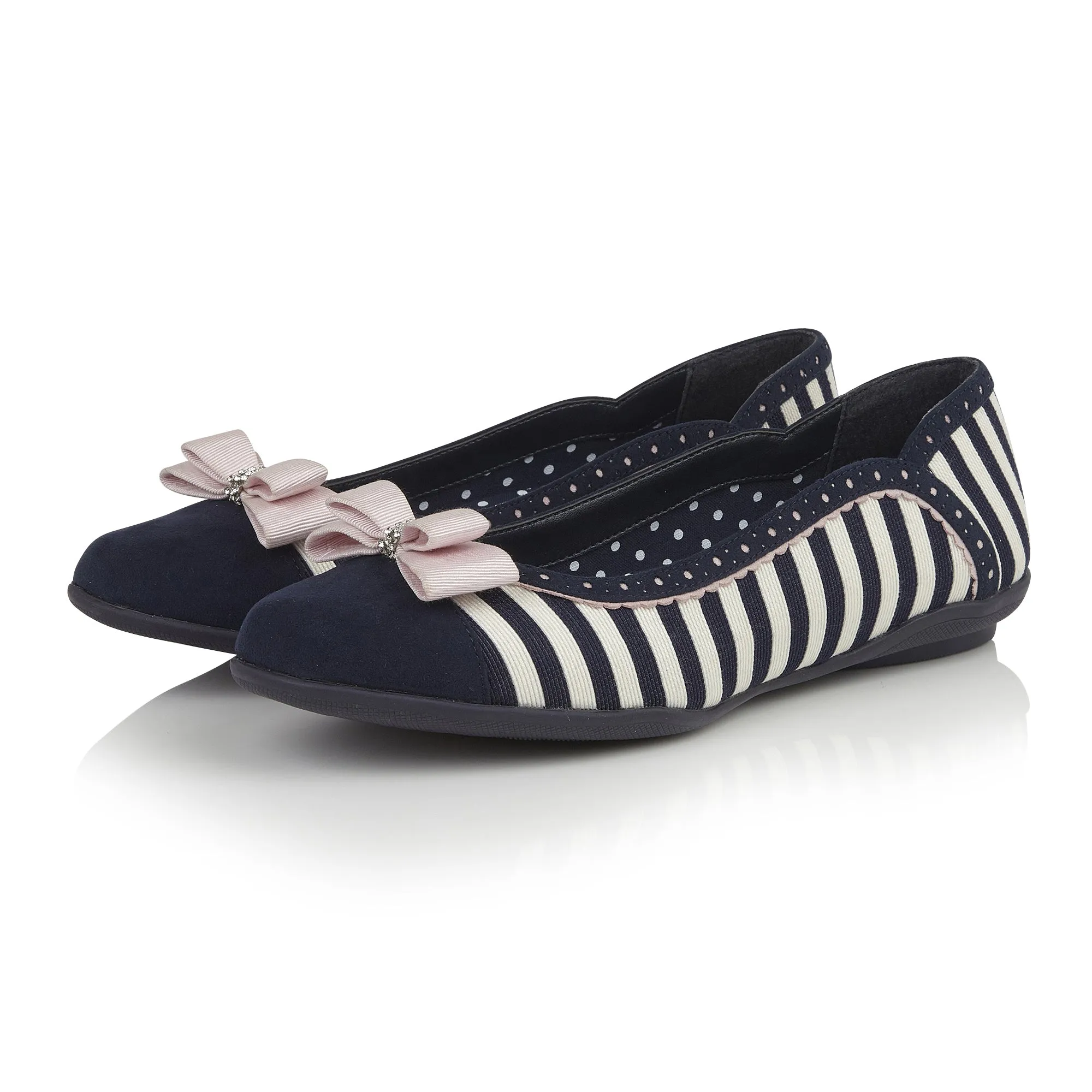 Ruby Shoo Vintage Navy Cream Stripe Lizzie Pumps