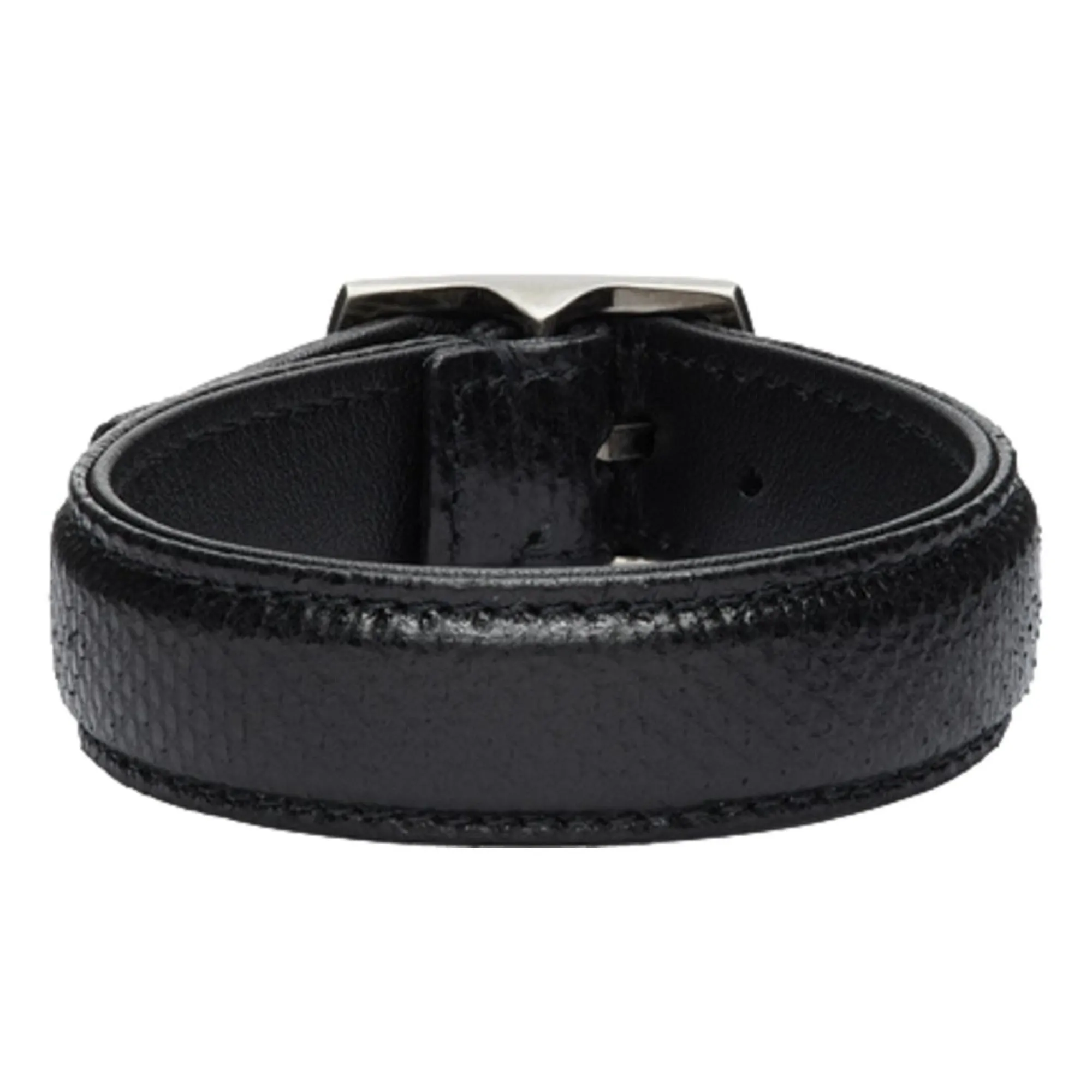 Saint Laurent Black Leather Snake Embossed Buckle Bracelet