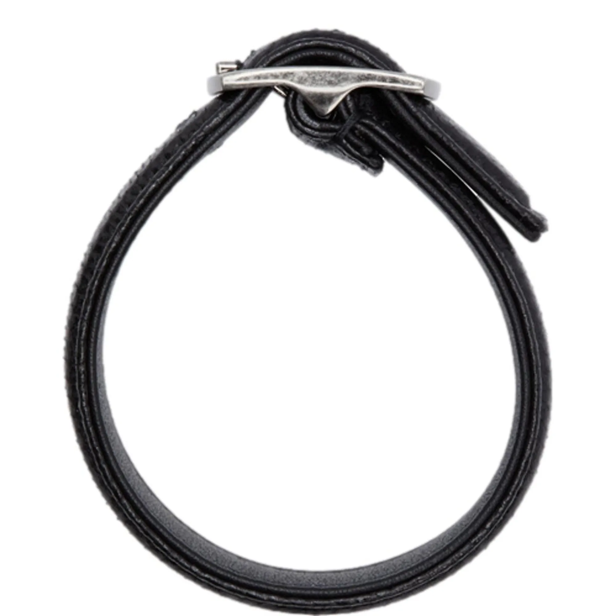 Saint Laurent Black Leather Snake Embossed Buckle Bracelet