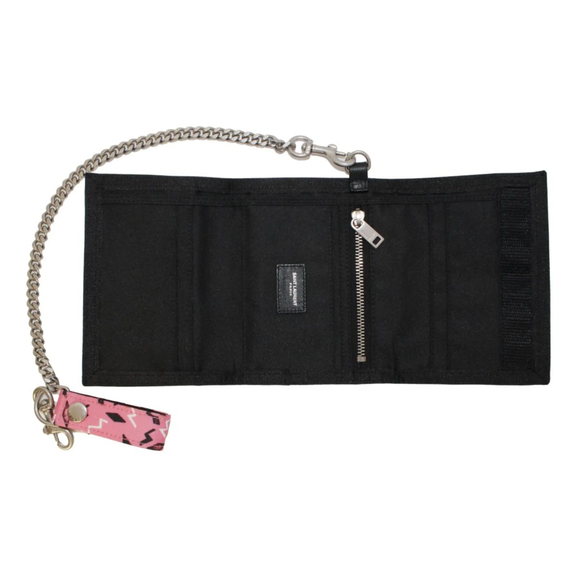 Saint Laurent Buffalo Pink Nylon Radio Chain Trifold Wallet