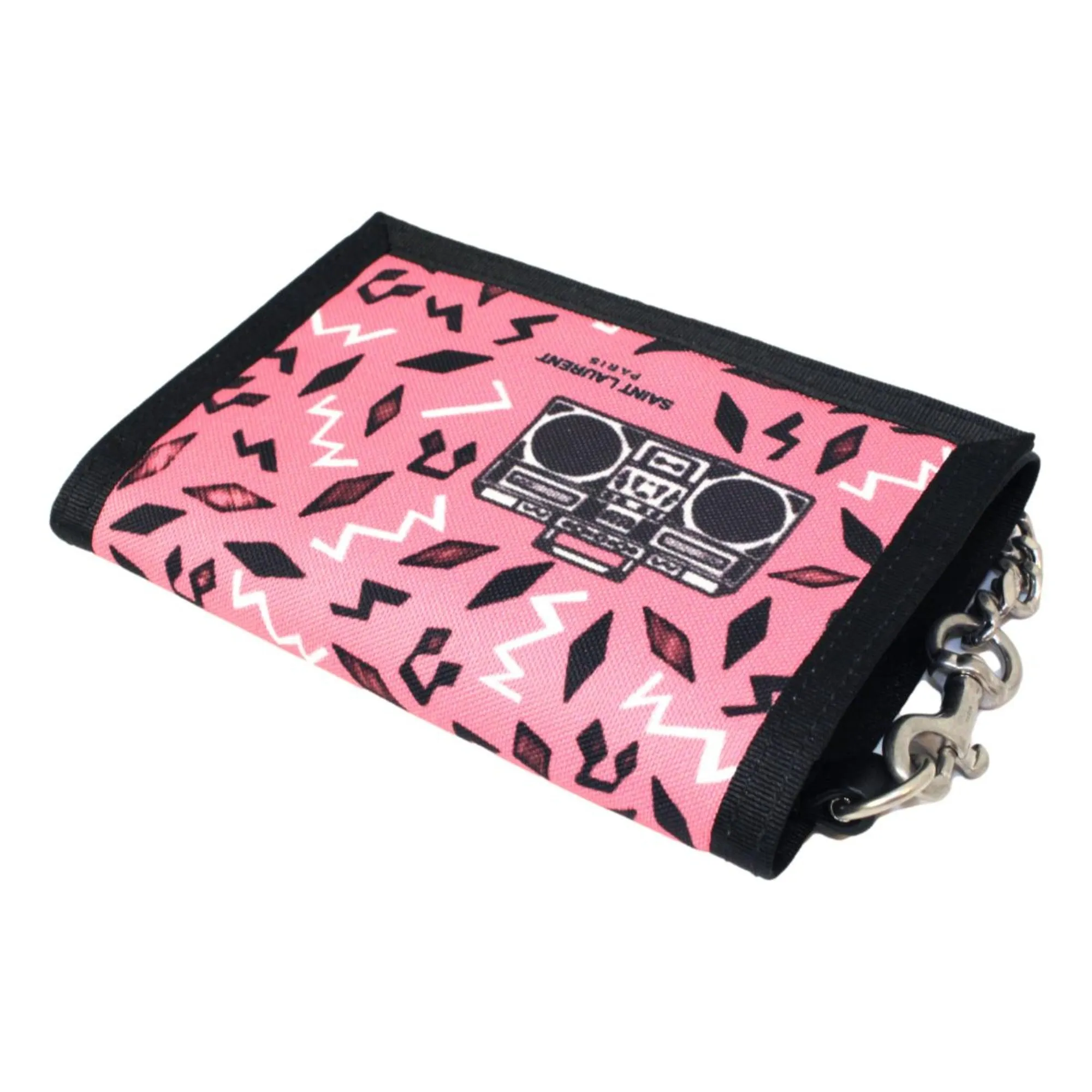 Saint Laurent Buffalo Pink Nylon Radio Chain Trifold Wallet