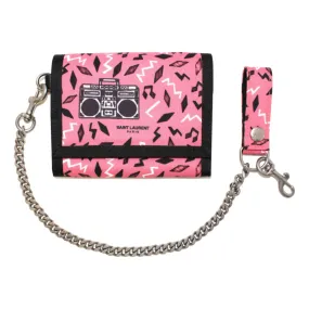 Saint Laurent Buffalo Pink Nylon Radio Chain Trifold Wallet