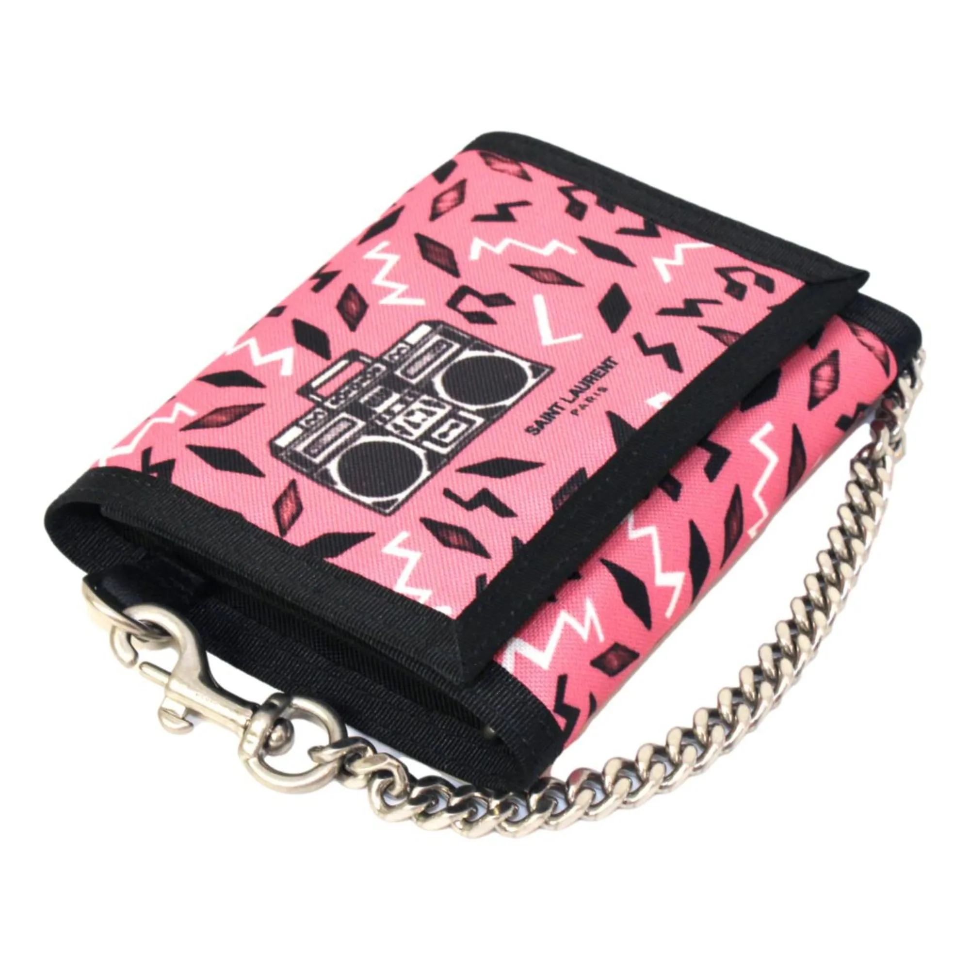 Saint Laurent Buffalo Pink Nylon Radio Chain Trifold Wallet