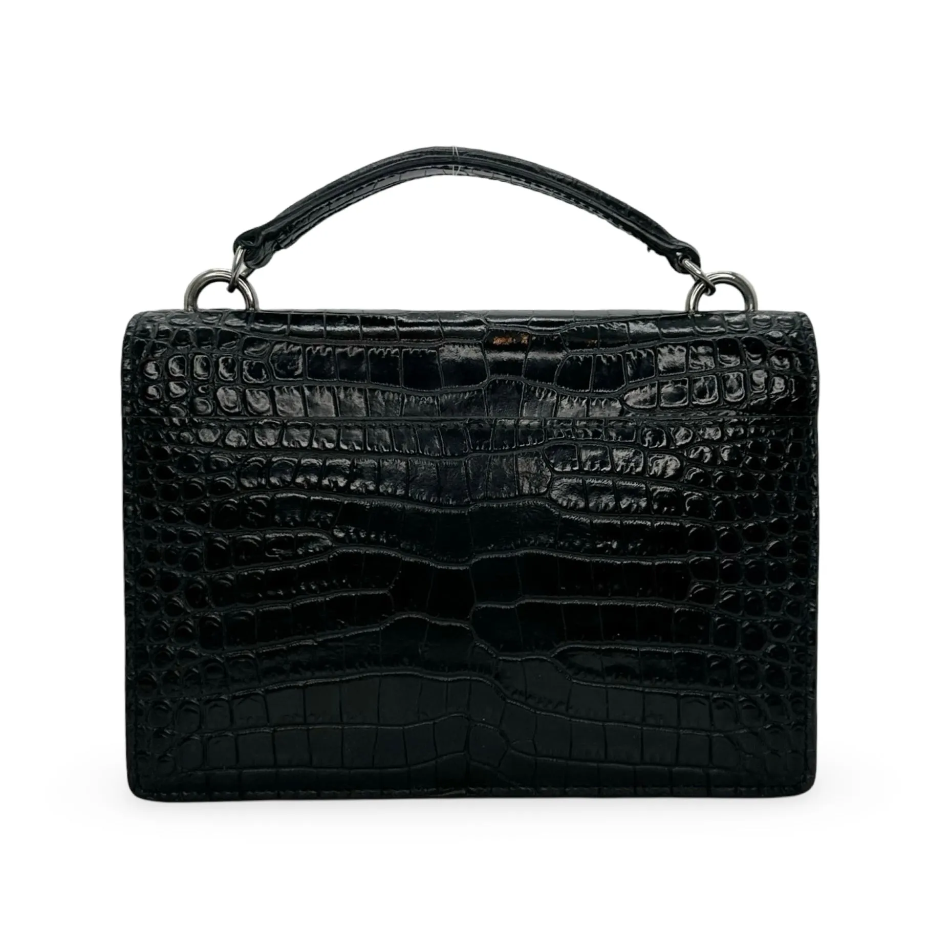 SAINT LAURENT: Croc Embossed Sunset Top Handle Chain Wallet