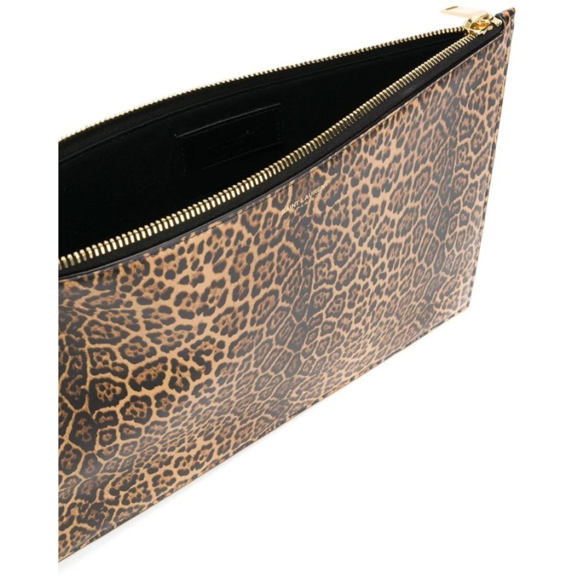 Saint Laurent Leopard Printed Calfskin Leather Large Pouch