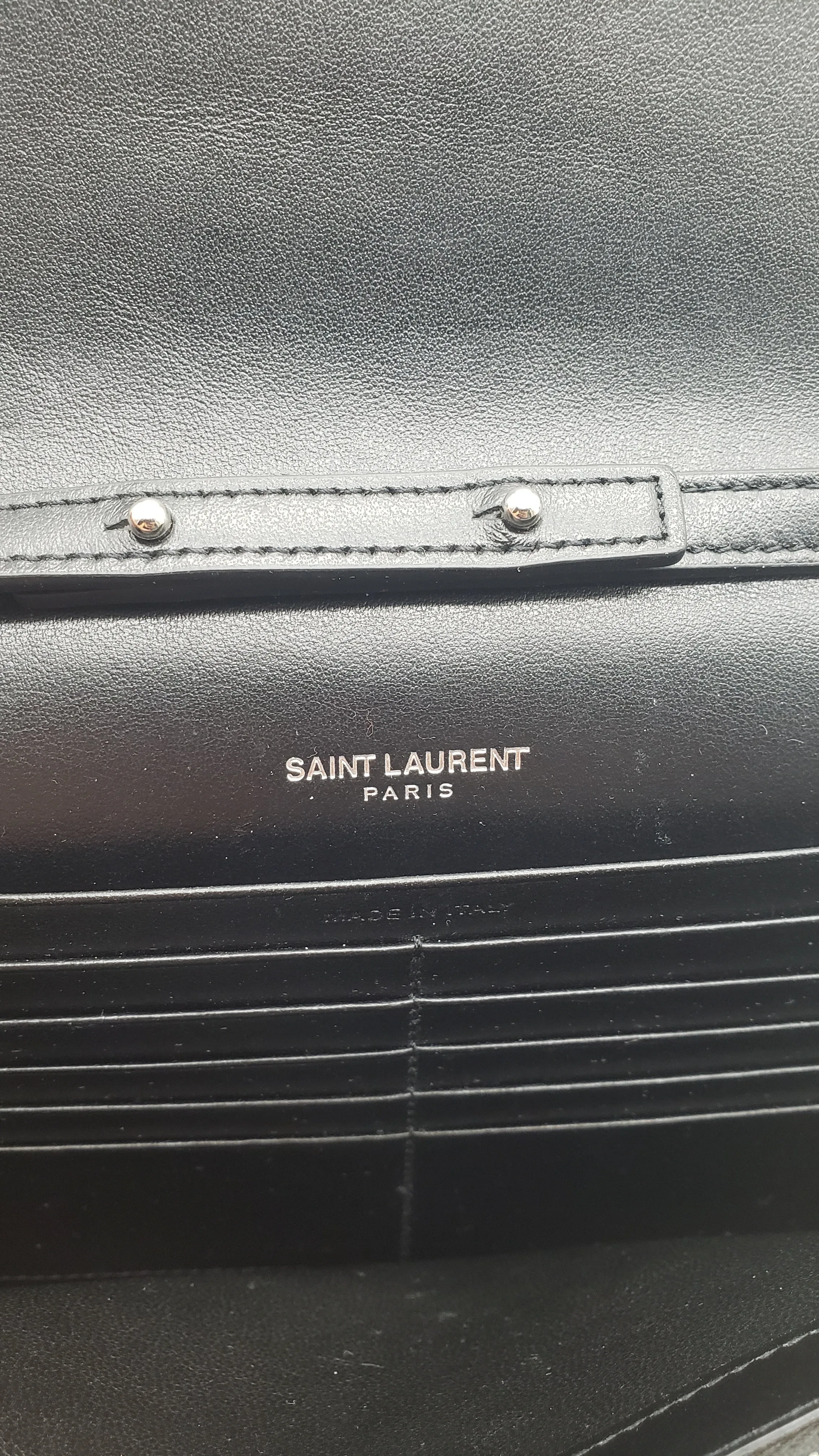 Saint Laurent YSL Black Croc Embossed Cassandre Chain Wallet