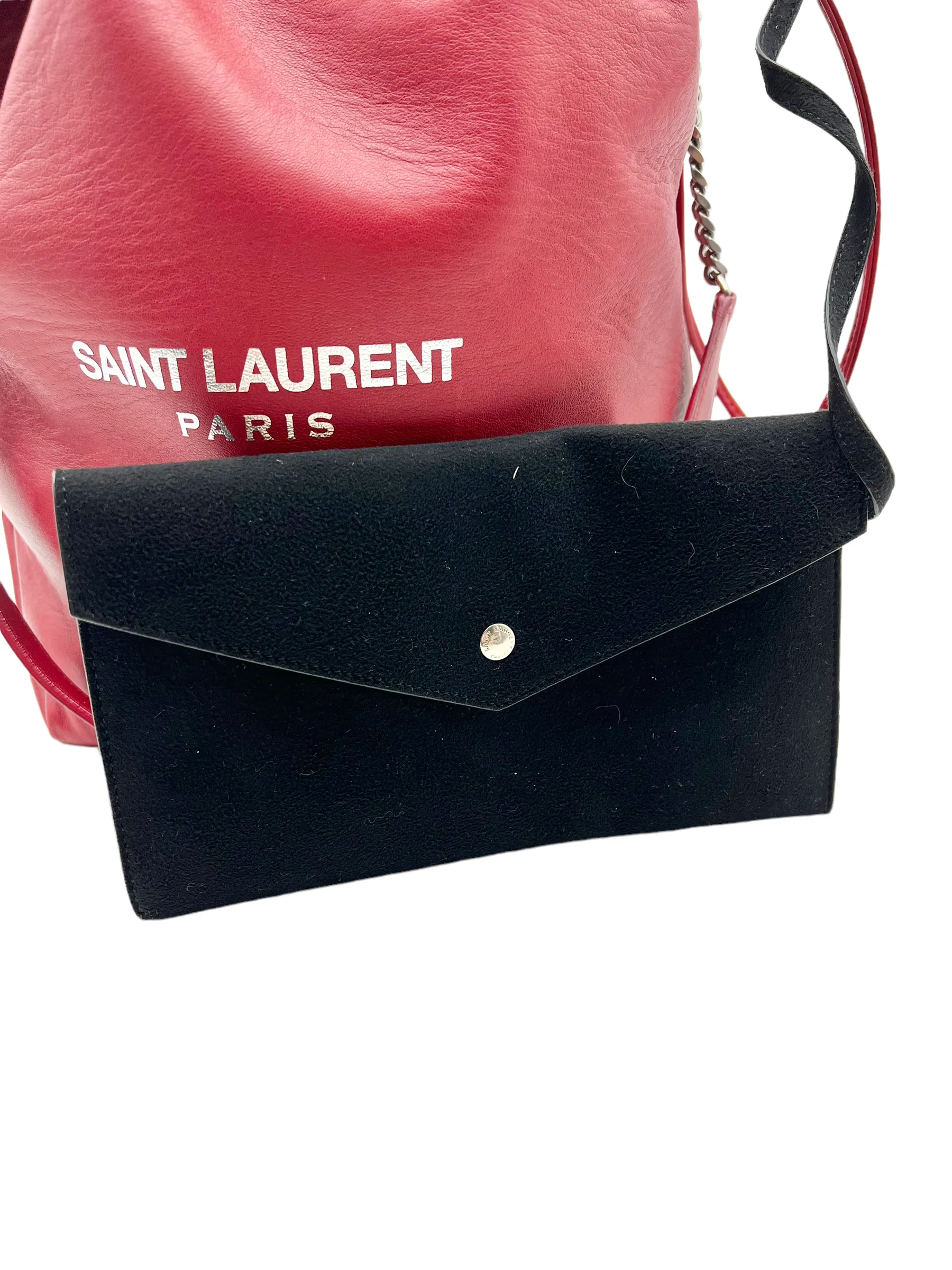 Saint Laurent YSL Red Leather Large Teddy Drawstring Bucket Bag