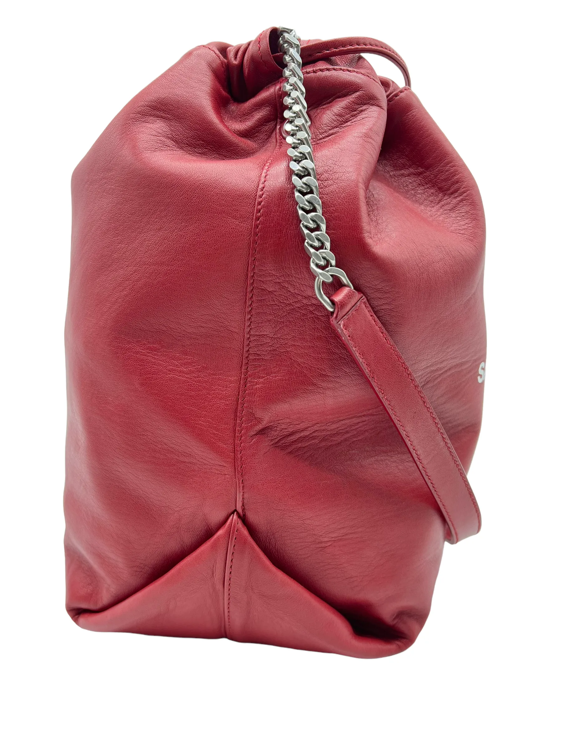 Saint Laurent YSL Red Leather Large Teddy Drawstring Bucket Bag