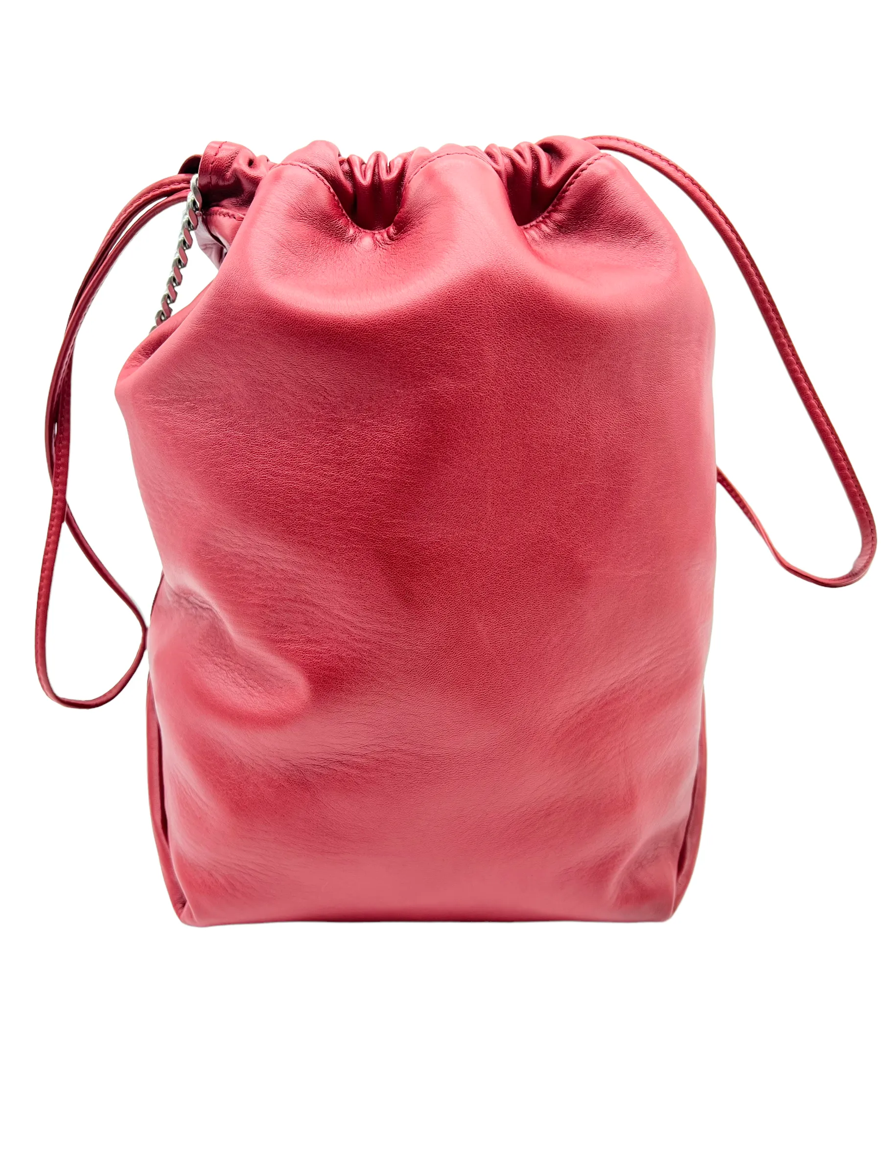 Saint Laurent YSL Red Leather Large Teddy Drawstring Bucket Bag