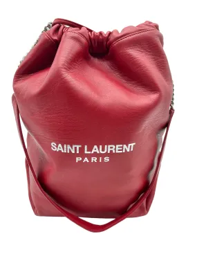 Saint Laurent YSL Red Leather Large Teddy Drawstring Bucket Bag