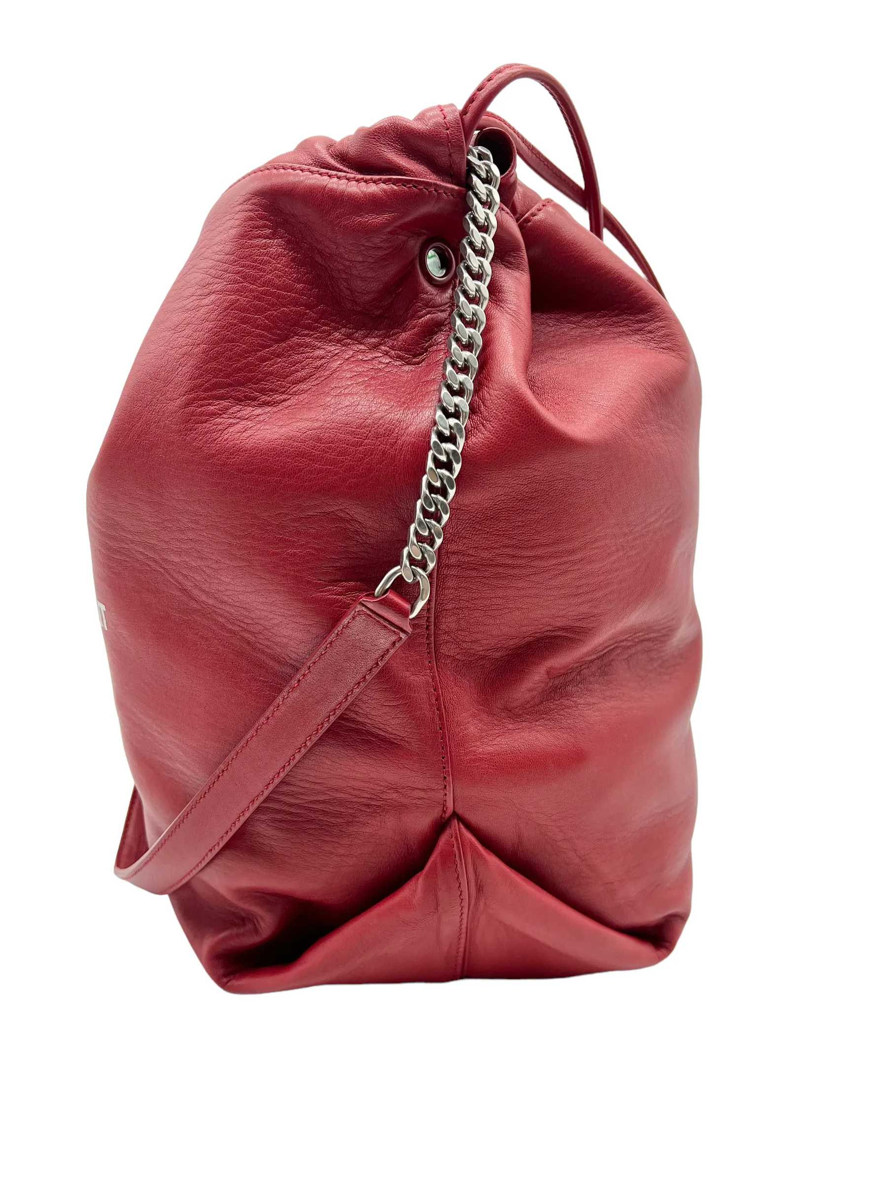 Saint Laurent YSL Red Leather Large Teddy Drawstring Bucket Bag