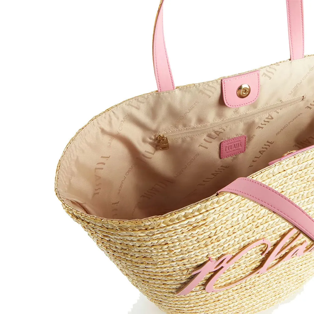 Shopping Bag Grande 1A Classe Alviero Martini linea Island Bag in Paglia con Inserti Rosa LA62