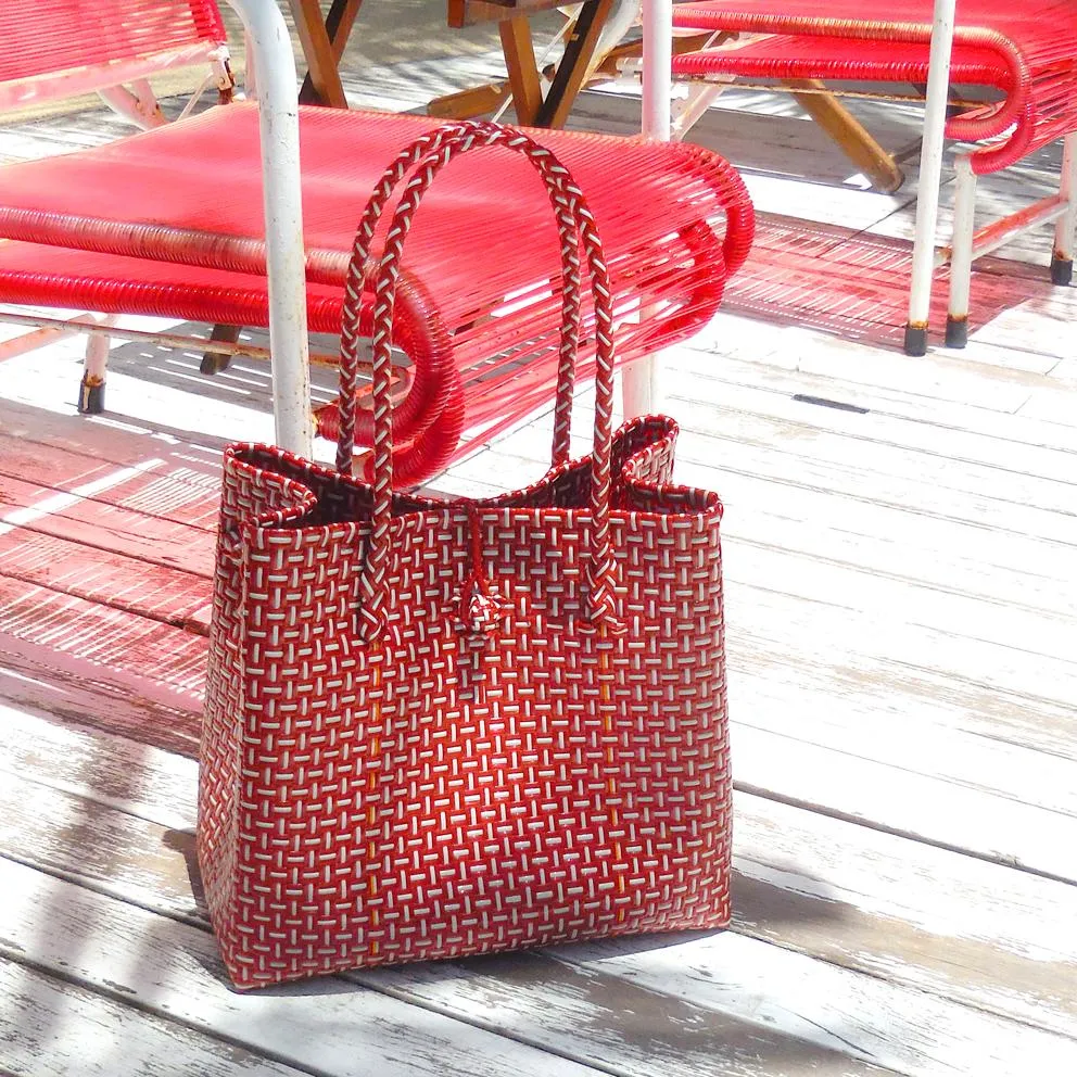 Toko Bazaar Woven Tote Bag - In Red & White