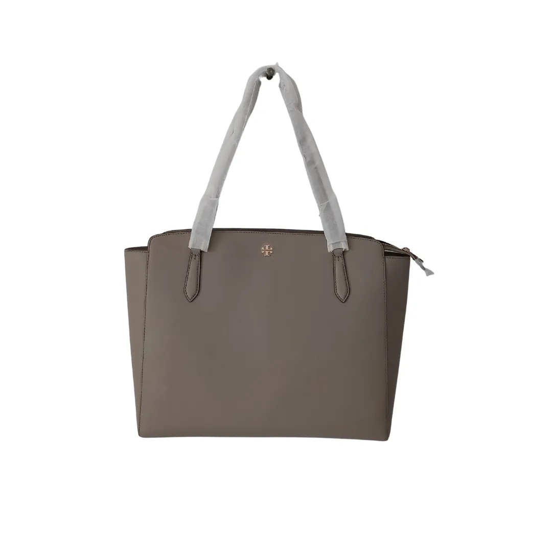 Tory Burch French Grey Leather Emerson Top Zip Tote | Brand New |