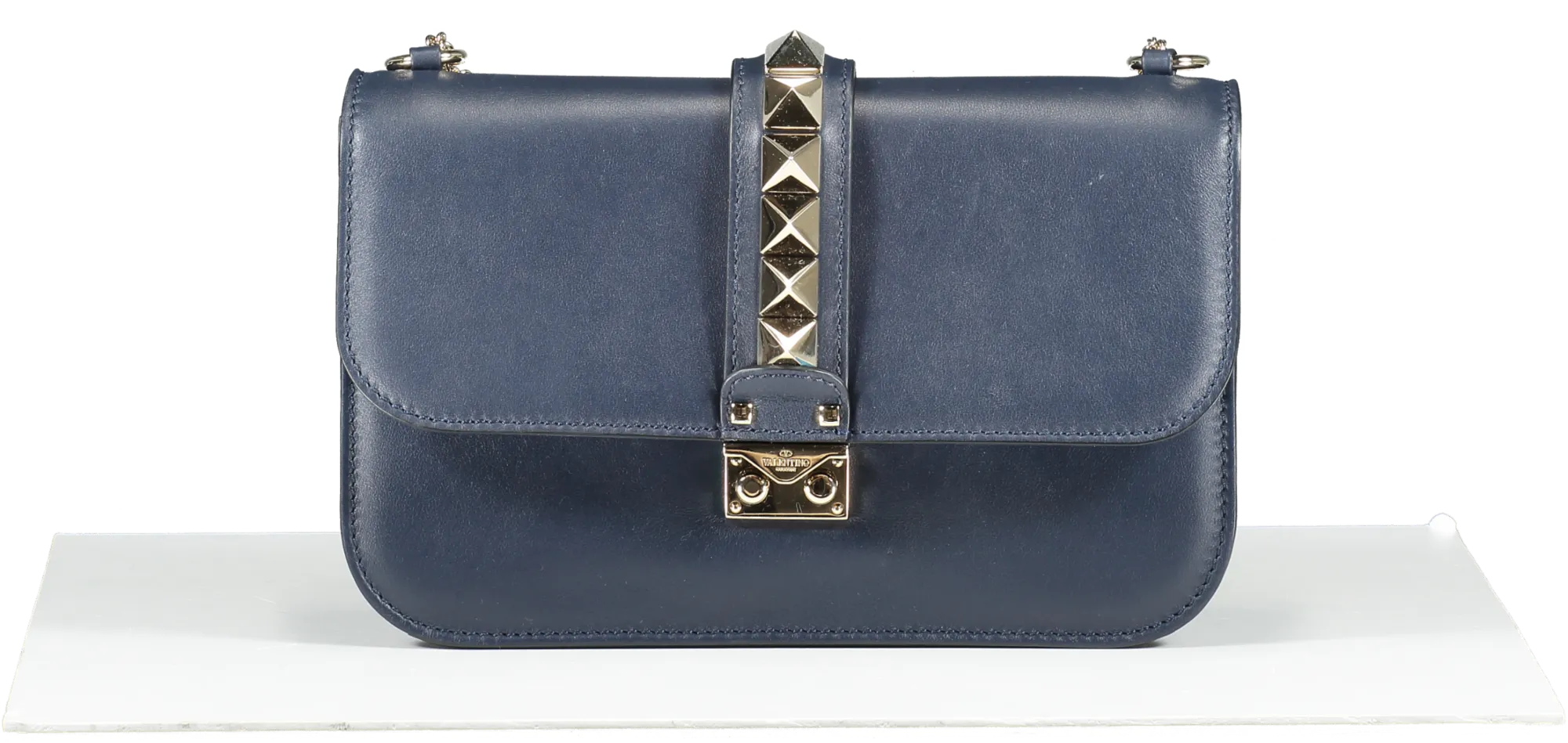 Valentino Garavani Blue Medium Rockstud Glam Lock Flap Bag