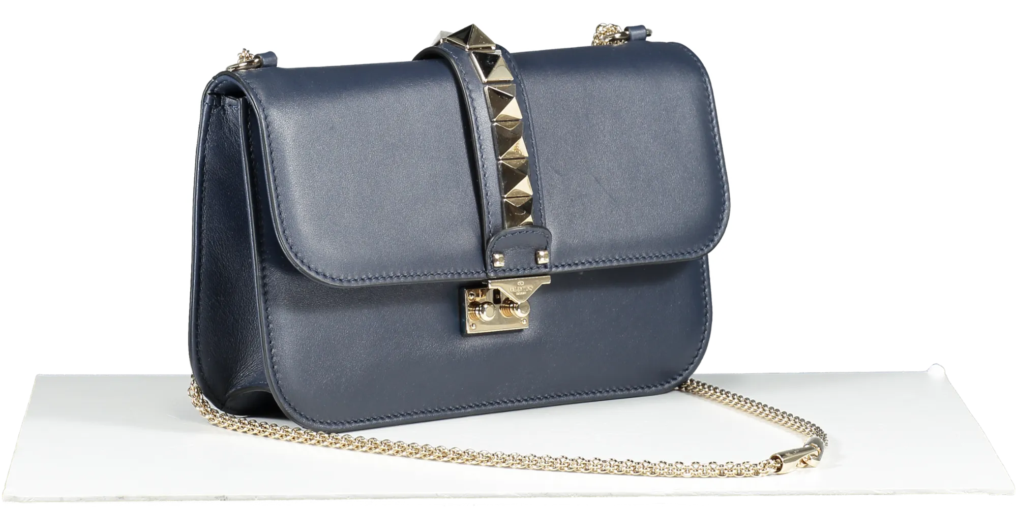 Valentino Garavani Blue Medium Rockstud Glam Lock Flap Bag