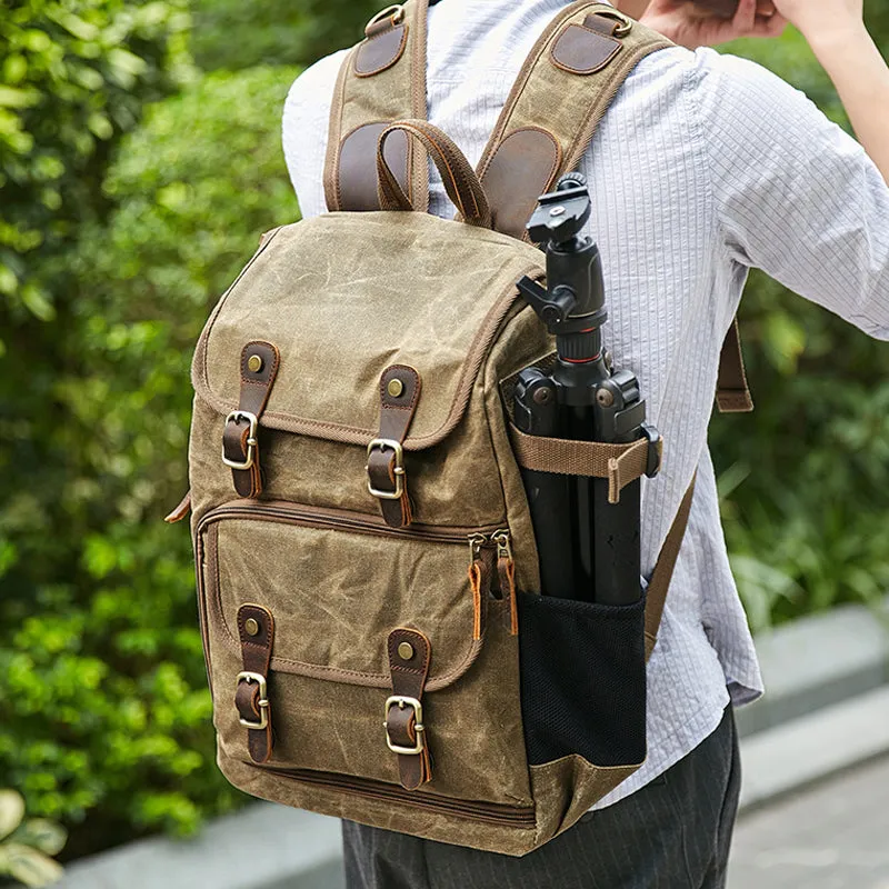 Waxed Canvas DSLR Camera Backpack Waterproof Canvas Laptop Backpack Travel Backpack