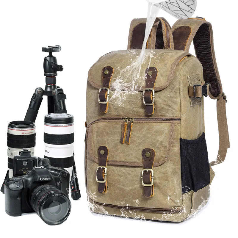 Waxed Canvas DSLR Camera Backpack Waterproof Canvas Laptop Backpack Travel Backpack