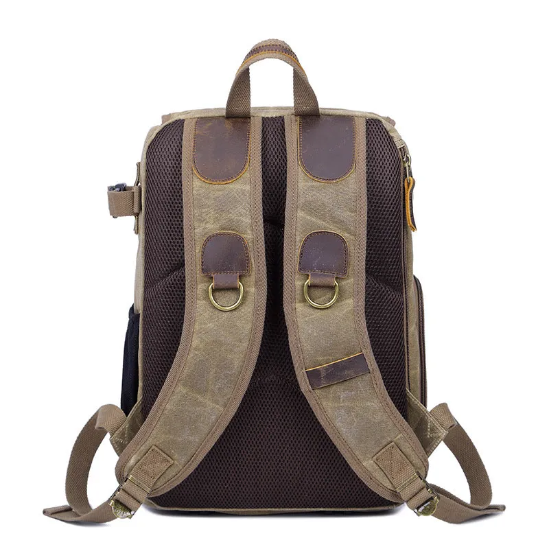 Waxed Canvas DSLR Camera Backpack Waterproof Canvas Laptop Backpack Travel Backpack