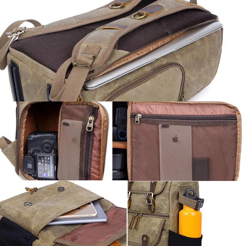 Waxed Canvas DSLR Camera Backpack Waterproof Canvas Laptop Backpack Travel Backpack