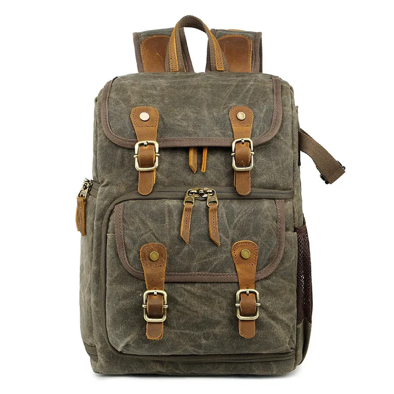 Waxed Canvas DSLR Camera Backpack Waterproof Canvas Laptop Backpack Travel Backpack