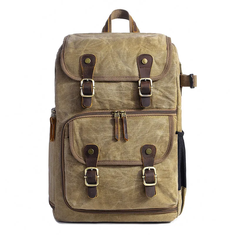 Waxed Canvas DSLR Camera Backpack Waterproof Canvas Laptop Backpack Travel Backpack