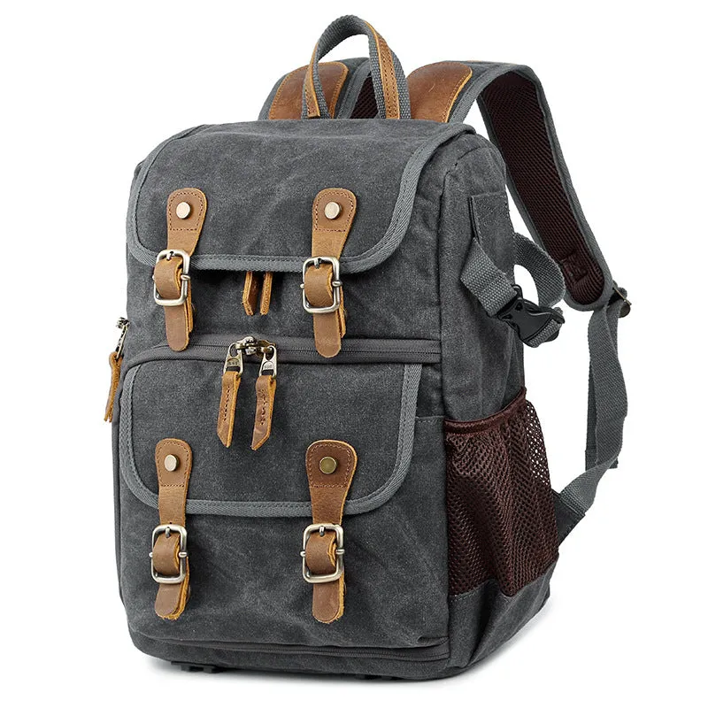 Waxed Canvas DSLR Camera Backpack Waterproof Canvas Laptop Backpack Travel Backpack