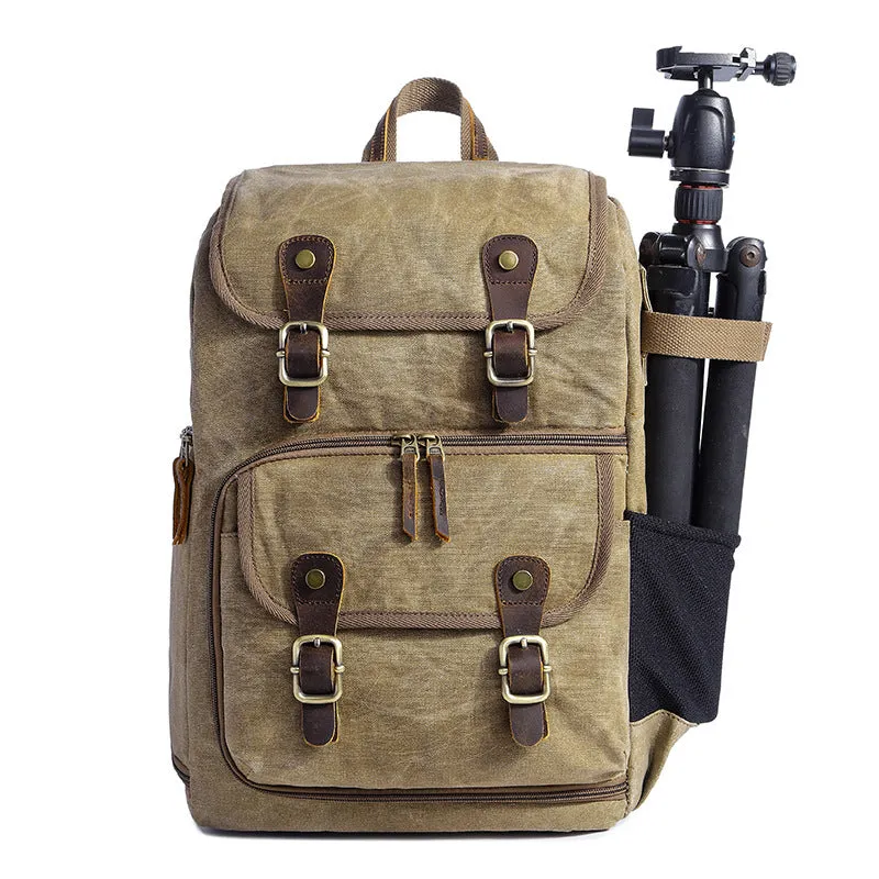 Waxed Canvas DSLR Camera Backpack Waterproof Canvas Laptop Backpack Travel Backpack