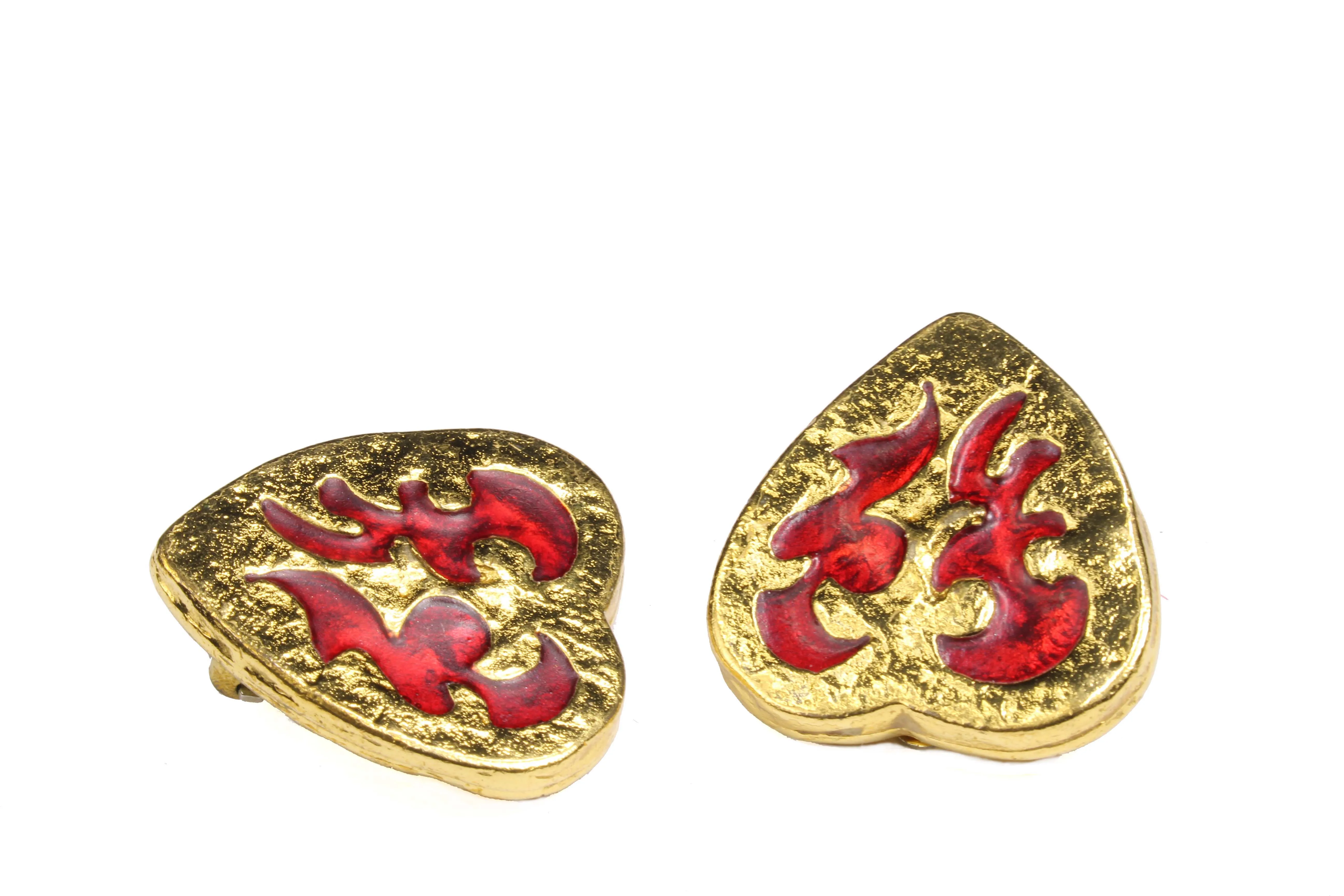 YVES SAINT LAURENT red heart earrings