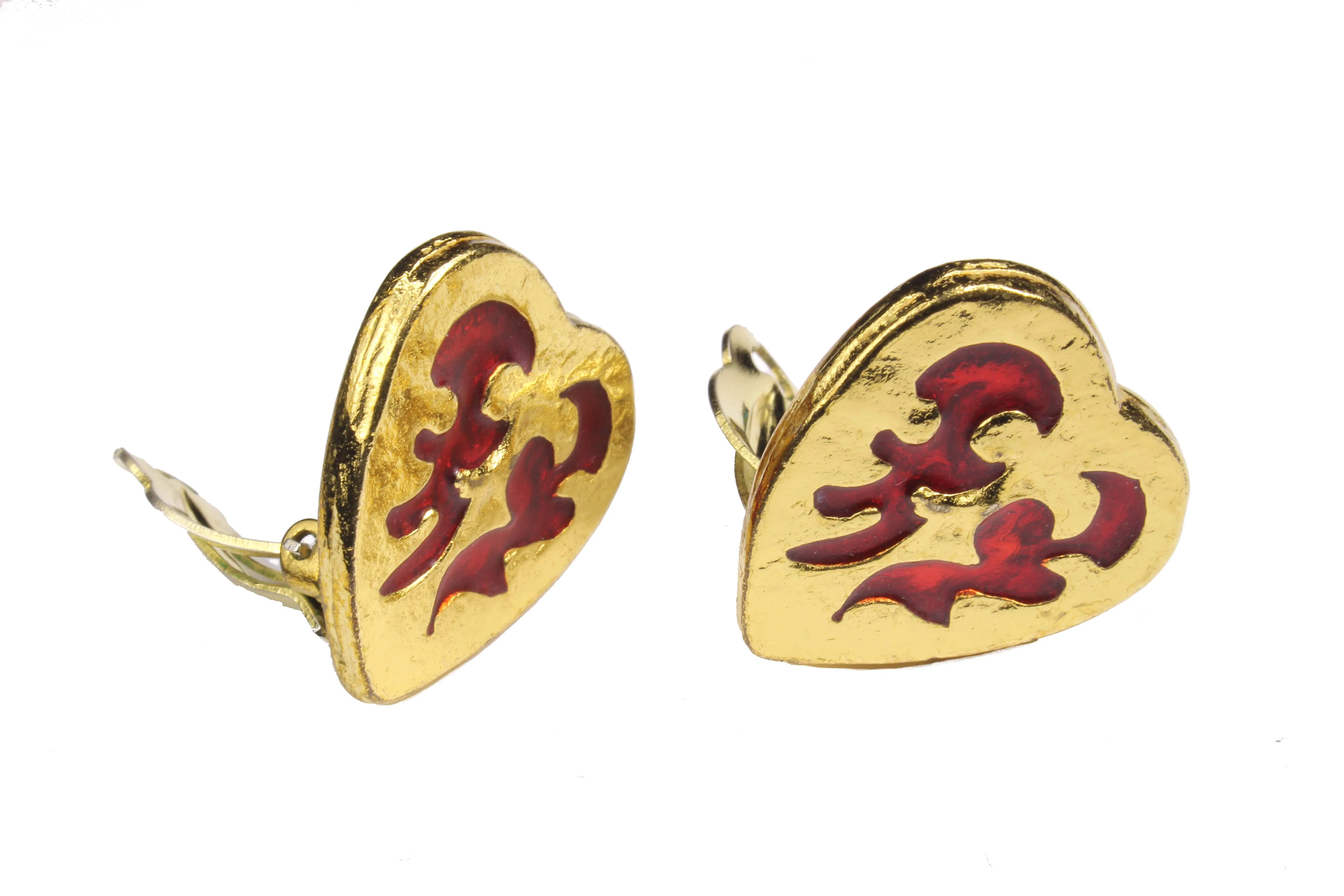 YVES SAINT LAURENT red heart earrings